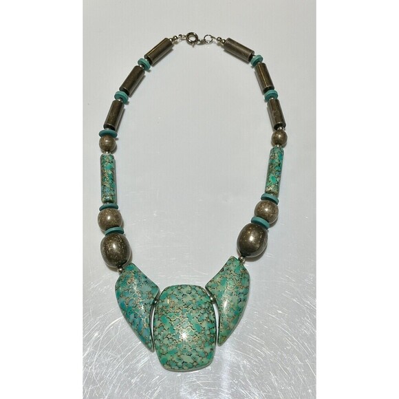 Womens Native American Style Necklace Faux Turquoise Statement Beaded Tribal - Picture 1 of 8